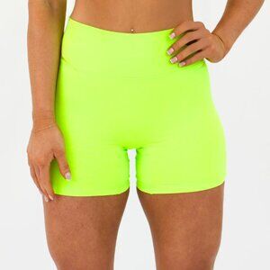 Fleo Neon Green No Front Seam High Rise Workout Short - Bike Shorts - 90s - Gym